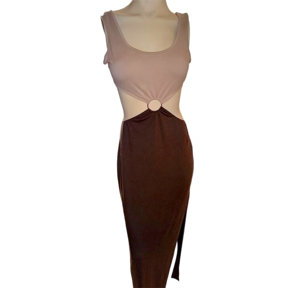 Hello Baby cut out block color Maxi Dress - Brown/combo size M - Picture 11 of 14